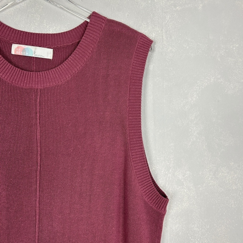 Free People beach size L sleeveless ribbed maxi dress pink side slit crewneck - Picture 5 of 10
